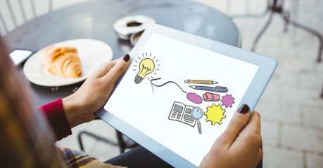 Poster - Woman holding digital tablet with graphics screen