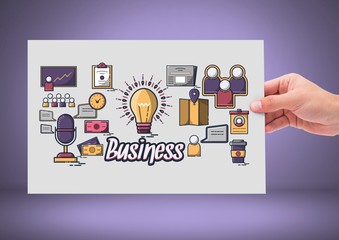 Poster - Hand holding card with business icons graphics