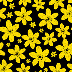 Wall Mural - Abstract Natural Seamless Pattern Background with Yellow Flowers
