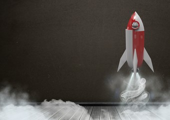 Poster - 3D Rocket flying in front of blackboard