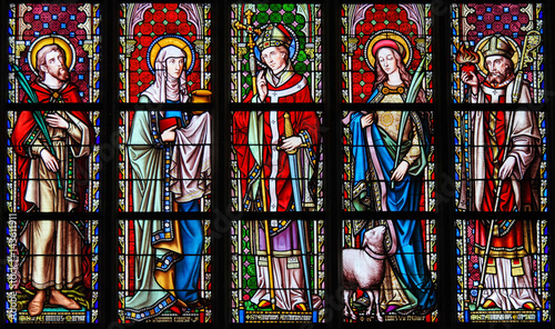 Cuadros en Lienzo Stained Glass - Saints Emilius, Joanna, Eugene, Agnes and Augustine