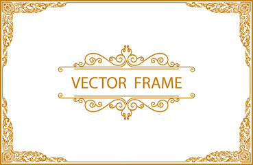 Poster - Gold photo frame with corner thailand line floral for picture, Vector design decoration pattern style.frame border design is pattern Thai style