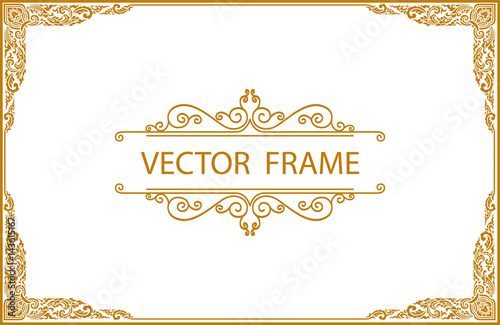 Stampe Gold photo frame with corner thailand line floral for picture, Vector design decoration pattern style