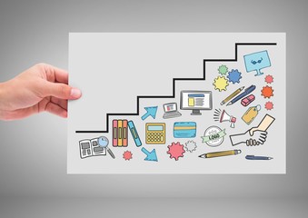 Poster - Hand holding card with creative Business graphics drawings