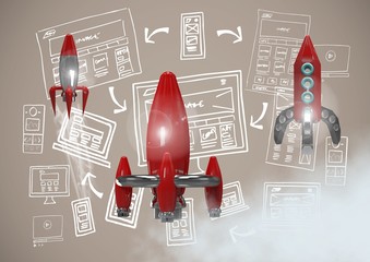 Poster - 3D Rocket flying and image computer drawings graphics