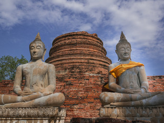 Ancient buddha statue and pagoda in Ayutthaya, Thailand