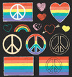 Gay Pride Rainbow Flag and Peace Sign Chalk Drawing Vintage Design Elements Vector Set