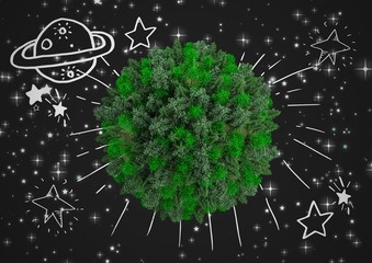 Poster - 3D tree earth with space background and planet graphic