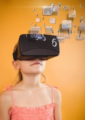 Poster - Girl wearing VR Virtual Reality Headset with Interface