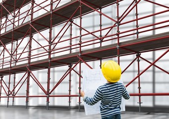 Poster - Boy looking 3D scaffolding