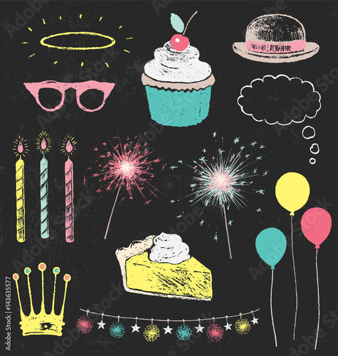 Party Decorations And Sparklers Chalk Drawing Design Elements