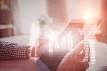 Poster - Composite image of shiny silhouettes on blue background