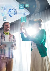 Poster - Woman wearing VR Virtual Reality Headset with Interface