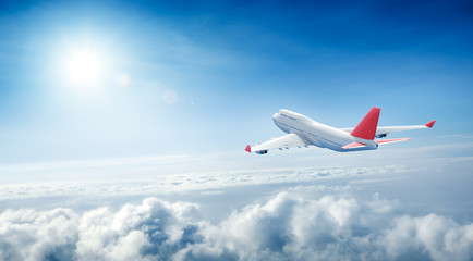Wall Mural - airplane flying above clouds