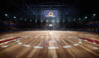 Professional basketball court arena in lights with fans 3d rendering