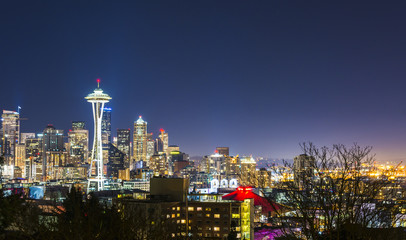 Wall Mural - Seattle cityscape at night,Washington,usa.