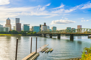 Wall Mural - Portland city scape on the day with reflection on the water,Oregon,usa.  for editorial.