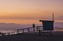 Santa Monica,California,usa. 2016/07/21:Santa Monica Beach At Sunset.