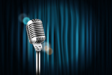 Aufkleber - Stage curtains with shining microphone vector illustration. Standup comedy show concept