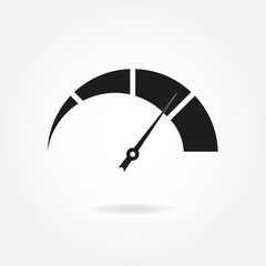 Speedometer icon with arrow. Meter and gauge element. Vector illustration.