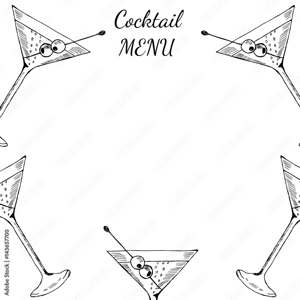 Cocktails menu card design template. Menu blank with space for text for ...