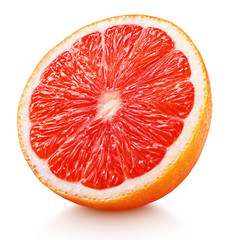 Wall Mural - Ripe half of pink grapefruit citrus fruit isolated on white background with clipping path