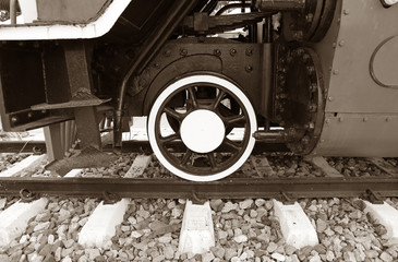 Steam Locomotive Crank and Connecting Rod, Retro Image Filtered Style