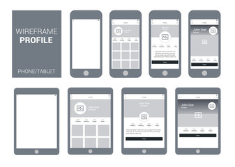 Wall Mural - Wireframe Mobile and Tablet App UI Kit. Personal profile