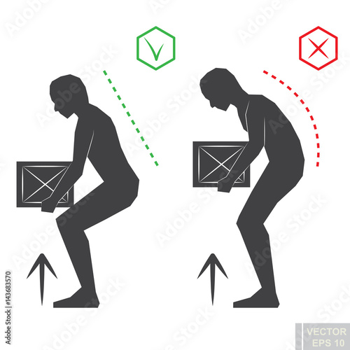 Fotografie, Obraz black man silhouette correct back position, vector lifting illustration right pe