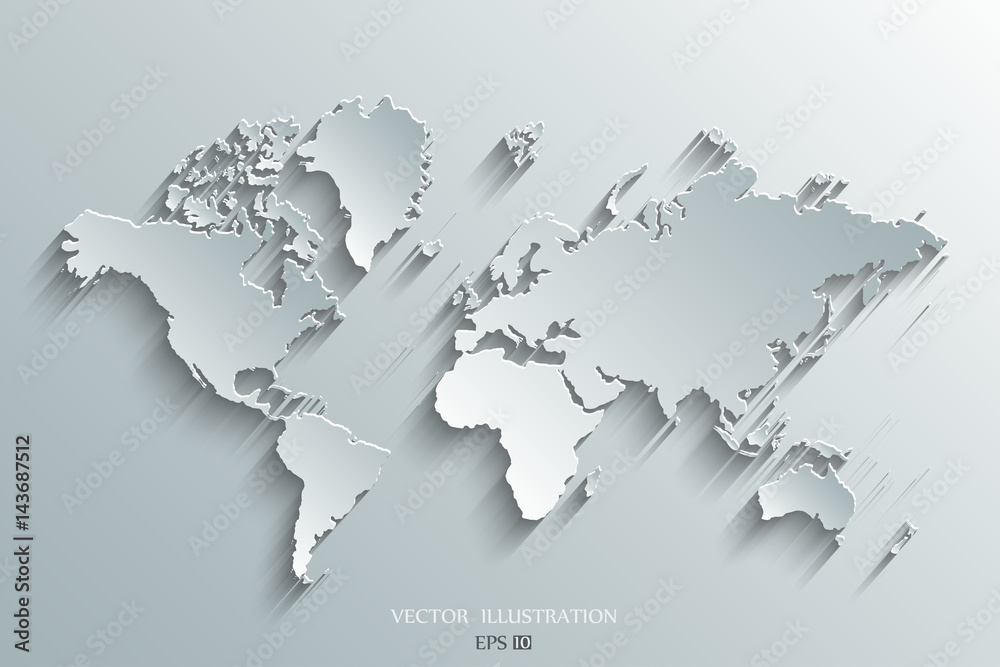 Grey Paper Map World map paper on a gray background. Stock Vector | Adobe Stock