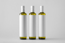 Olive / Sunflower / Sesame Oil Bottle Mock-Up - Three Bottles. Blank Label