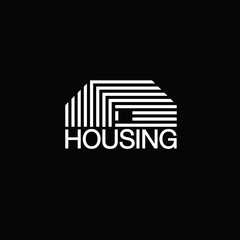 Poster - Mono line house logo. Monochromatic vector logotype. On black background
