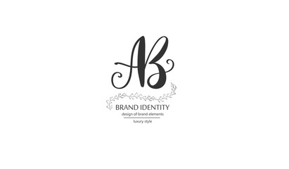 Wall Mural - Luxury brand identity. Calligraphy AB letters - sophisticated logo design.