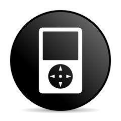 Poster - Multimedia player black color web design round internet icon on white background.