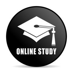 Fototapete - online, study black color web design round internet icon on white background.