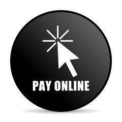Aufkleber - Pay online black color web design round internet icon on white background.