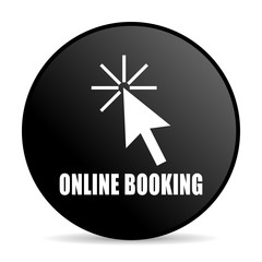 Aufkleber - Online booking black color web design round internet icon on white background.