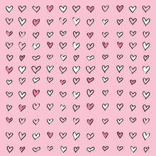 Vector Illustration Of Pink Love Heart Pattern Background.