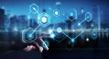 Aufkleber - Businessman using digital screens with holograms datas 3D rendering