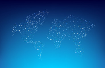 Poster - dotted and connection line world map with lighting effect for network connect concepts