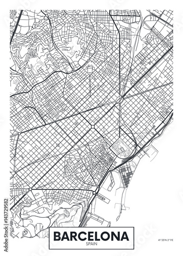 Fotografía Vector poster map city Barcelona
