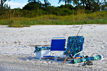 Beach Chairs with Fishing Pole