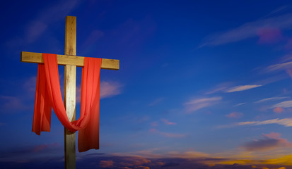 Poster - Cross draped in red represents Lenten Season