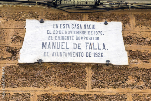 Fotografía House where born the Spanish composer Manuel de Falla on 23 November 1876, regis