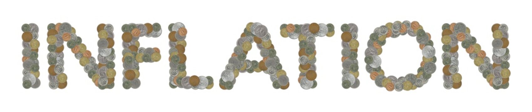 INFLATION – Coins on white background