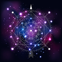 Mystical geometry symbol on space background.