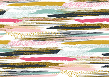 Vector Seamless Pattern With Hand Drawn Gold Glitter Textured Brush Strokes
