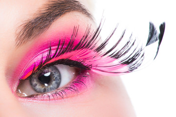 Eye with feather false eyelashes