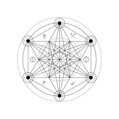 Abstract mystical geometry symbol. Vector linear alchemy, occult and philosophical sign.