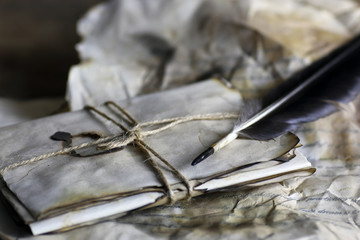 Wall Mural - old paper letter feather